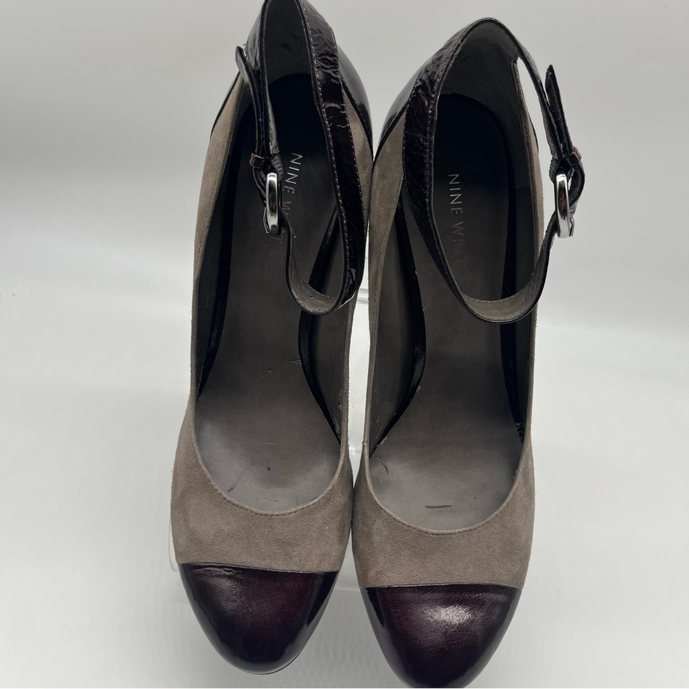 Nine West Taupe Suede & Dark Brown Patent Mary Jane Heels Women’s Size 10.5M - Picture 4 of 16